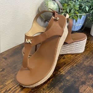 Michael Kors Brown Espadrille Wedge Thong Sandals
